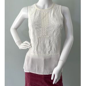 Comptoir Des Cotonniers Cream Embroidery Sleeveless Tank Boho Top size Medium 36